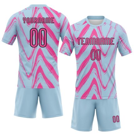 Custom Name and Number Volleyball Jersey - Light Blue Pink-Black Fluid Sublimation Team Uniform Personalized Light Blue Pink-Black