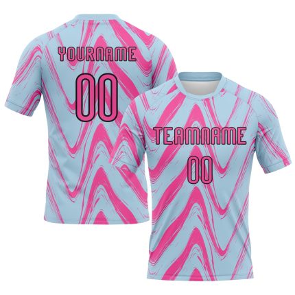 Custom Name and Number Volleyball Jersey - Light Blue Pink-Black Fluid Sublimation Team Uniform Personalized Light Blue Pink-Black