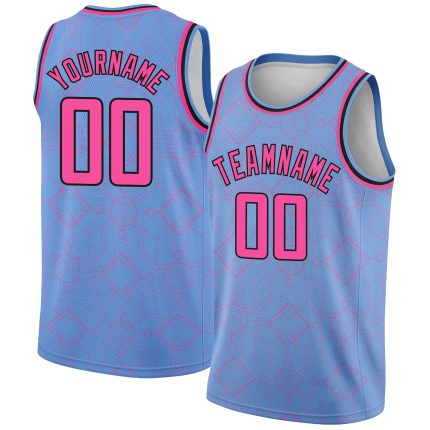 Custom City Edition Basketball Jersey - Personalized Light Blue Pink-Black Geometric Shapes with Name & Number Personalized