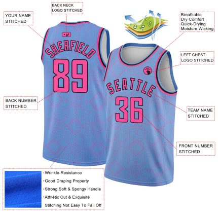 Custom City Edition Basketball Jersey - Personalized Light Blue Pink-Black Geometric Shapes with Name & Number Personalized