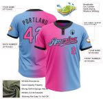 Custom Name and Number Unisex Softball Jersey - Light Blue Pink-Black Gradient Fashion Two-Button Design Personalized Light