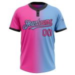 Custom Name and Number Unisex Softball Jersey - Light Blue Pink-Black Gradient Fashion Two-Button Design Personalized Light
