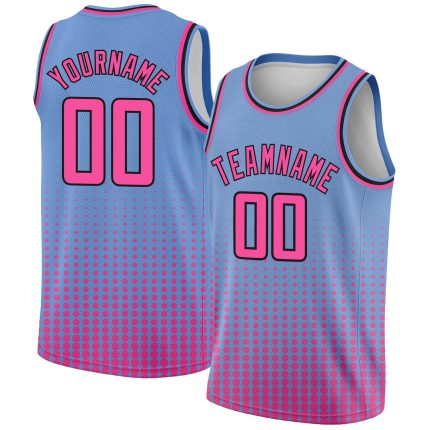 Personalized Basketball Jersey with Custom Name & Number, Light Blue Pink-Black Halftone, Authentic City Edition Personalized