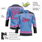 Customizable Light Blue Pink Black Hockey Jersey with Lace Neck - Personalize Name & Number Personalized Light Blue Pink-Black