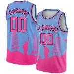 Custom Name and Number Basketball Jersey - Light Blue Pink Black Holiday Monuments Silhouette City Edition Personalized Light