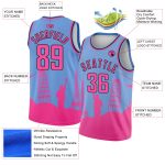 Custom Name and Number Basketball Jersey - Light Blue Pink Black Holiday Monuments Silhouette City Edition Personalized Light