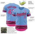 Custom Name and Number Authentic Baseball Jersey - Light Blue Pink and Black Line Design Personalized Light Blue Pink-Black