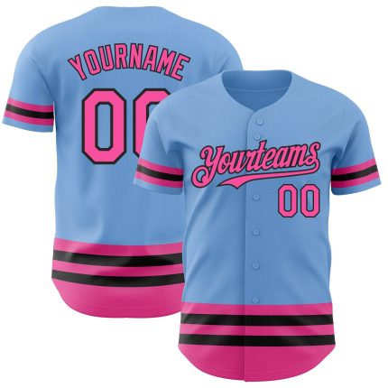 Custom Name and Number Authentic Baseball Jersey - Light Blue Pink and Black Line Design Personalized Light Blue Pink-Black