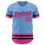 Custom Name and Number Authentic Baseball Jersey - Light Blue Pink and Black Line Design Personalized Light Blue Pink-Black