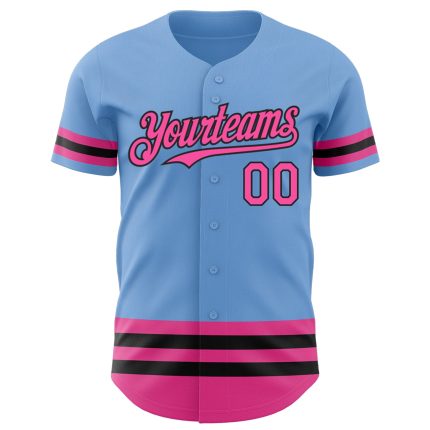 Custom Name and Number Authentic Baseball Jersey - Light Blue Pink and Black Line Design Personalized Light Blue Pink-Black