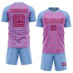 Custom Personalized Soccer Uniform Jersey with Light Blue Pink-Black Lines, Team Name and Number Personalized Light Blue