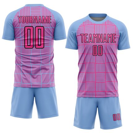 Custom Personalized Soccer Uniform Jersey with Light Blue Pink-Black Lines, Team Name and Number Personalized Light Blue