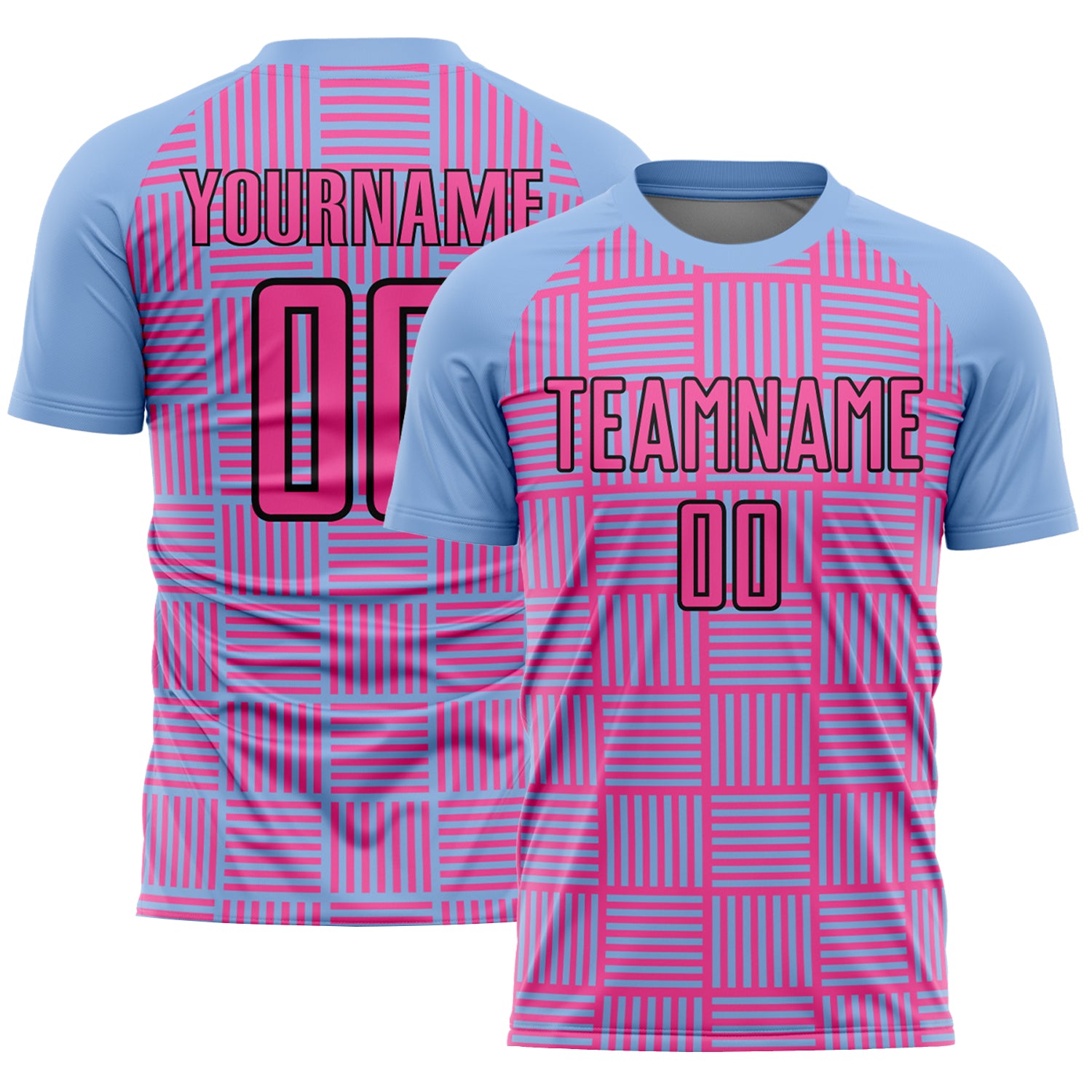 Custom Personalized Soccer Uniform Jersey with Light Blue Pink-Black Lines, Team Name and Number Personalized Light Blue