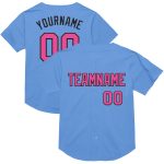 Personalized Light Blue Pink Black Mesh Throwback Baseball Jersey Personalized Light Blue Pink-Black Mesh Authentic Throwback