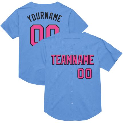 Personalized Light Blue Pink Black Mesh Throwback Baseball Jersey Personalized Light Blue Pink-Black Mesh Authentic Throwback