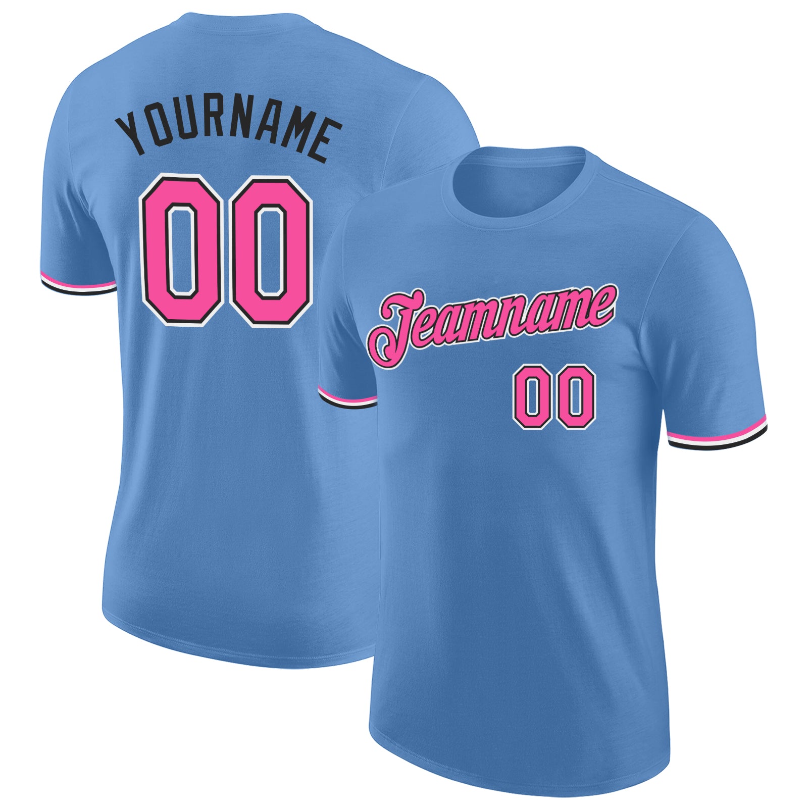 Custom Name and Number Light Blue Pink Black Performance T-Shirt for Team Personalized Light Blue Pink-Black Performance