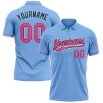 Custom Name and Number Golf Polo Shirt - Pink-Black Light Blue Performance Vapor Design Personalized Light Blue Pink-Black