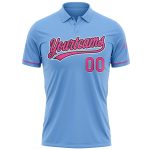Custom Name and Number Golf Polo Shirt - Pink-Black Light Blue Performance Vapor Design Personalized Light Blue Pink-Black