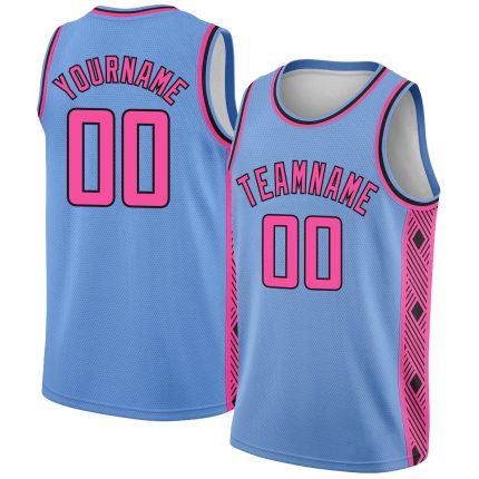Custom Personalized Basketball Jersey - Light Blue Pink-Black Abstract Lines, Authentic City Edition, Custom Name & Number