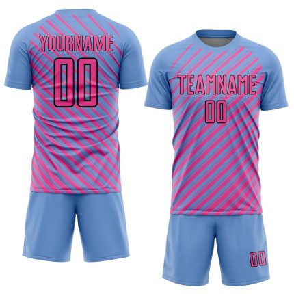 Custom Soccer Jersey with Personalized Name and Number - Light Blue Pink-Black Slash Sublimation Design Personalized Light