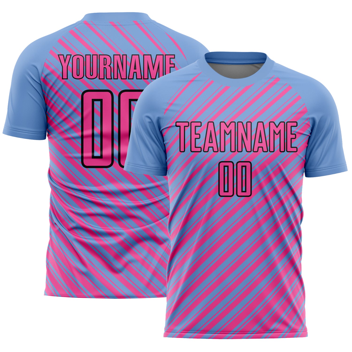 Custom Soccer Jersey with Personalized Name and Number - Light Blue Pink-Black Slash Sublimation Design Personalized Light