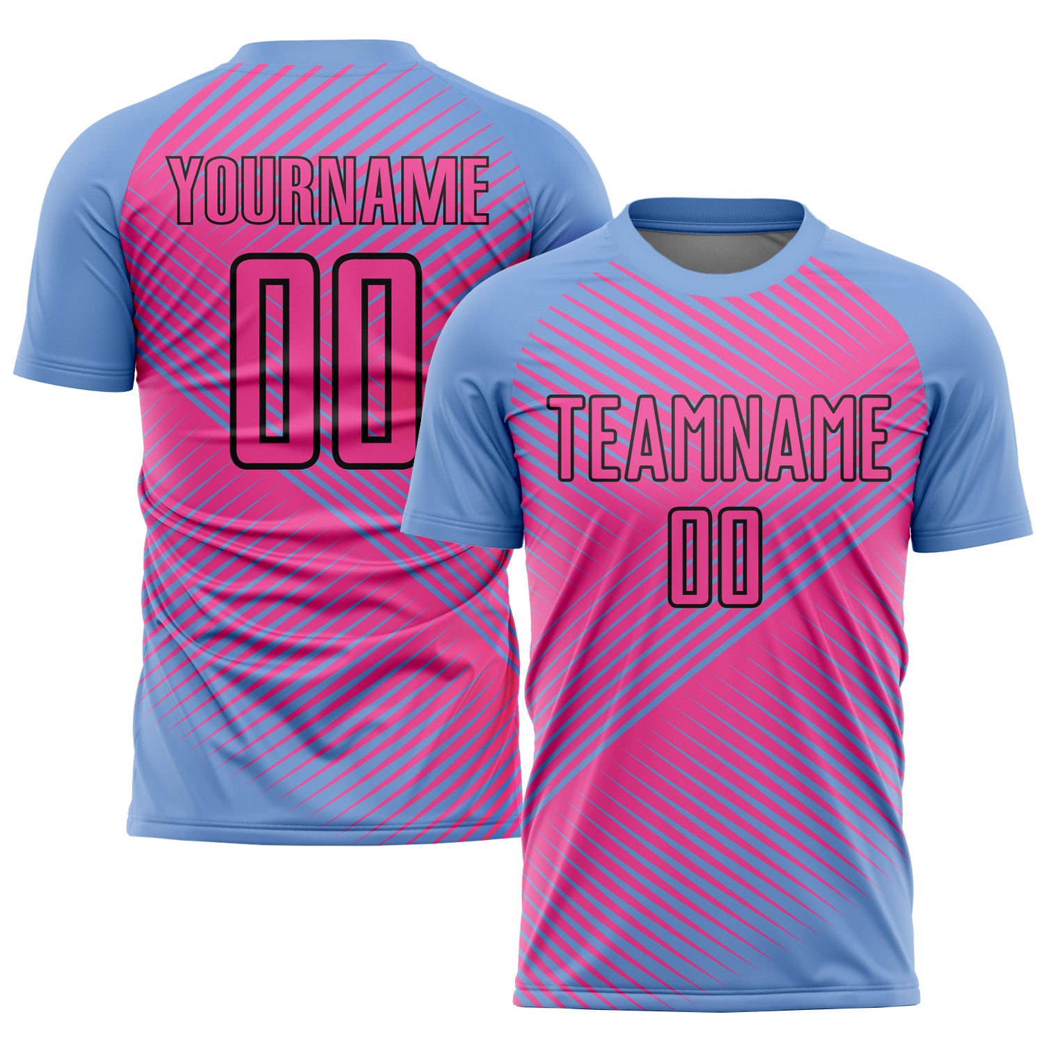 Custom Name and Number Soccer Jersey - Personalized Light Blue Pink-Black Sublimation Team Uniform Personalized Light Blue