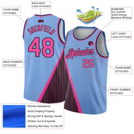 Custom Name Number Authentic City Edition Basketball Jersey Light Blue Pink Black Triangle Pinstripes Personalized Light