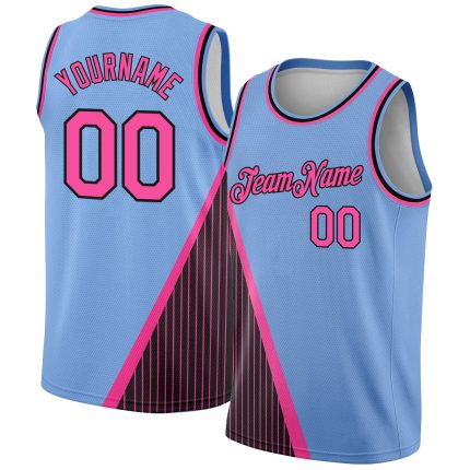 Custom Name Number Authentic City Edition Basketball Jersey Light Blue Pink Black Triangle Pinstripes Personalized Light