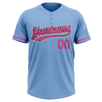 Custom Two-Button Light Blue Pink-Black Unisex Softball Jersey with Name and Number - Personalized Team Apparel Personalized