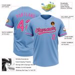 Custom Two-Button Light Blue Pink-Black Unisex Softball Jersey with Name and Number - Personalized Team Apparel Personalized