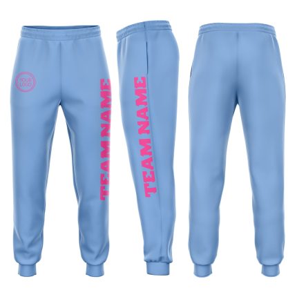 Custom Team Name and Number Personalized Fleece Jogger Sweatpants Light Blue Pink Personalized Light Blue Pink Fleece Jogger
