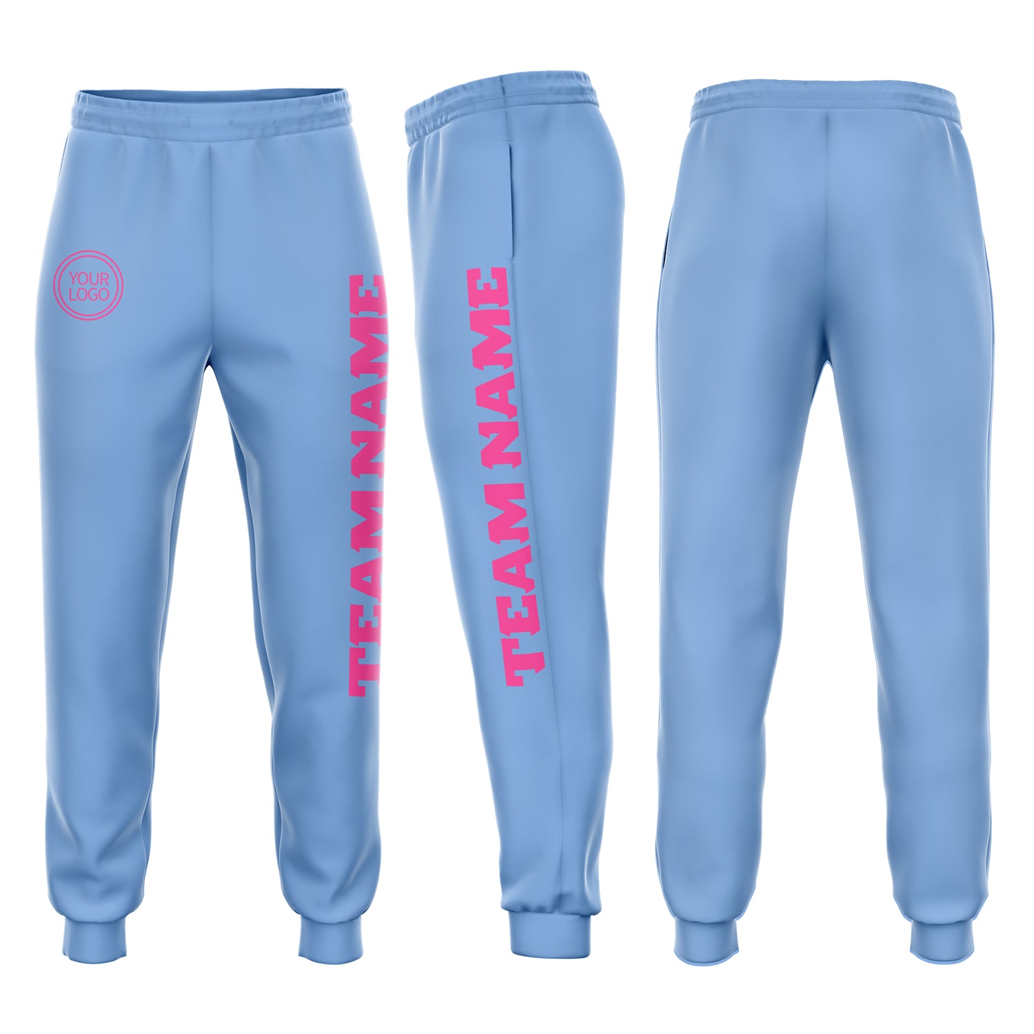 Custom Team Name and Number Personalized Fleece Jogger Sweatpants Light Blue Pink Personalized Light Blue Pink Fleece Jogger