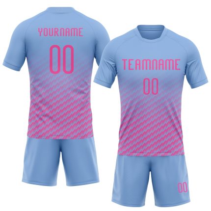 Custom Name Number Volleyball Uniform Jersey Light Blue Pink Geometric Design Sublimation Team Apparel Personalized Light