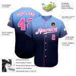 Custom Name and Number Light Blue Pink-Navy Fashion Baseball Jersey - Personalized Authentic Fade Design Personalized Light