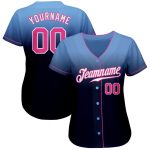 Custom Name and Number Light Blue Pink-Navy Fashion Baseball Jersey - Personalized Authentic Fade Design Personalized Light