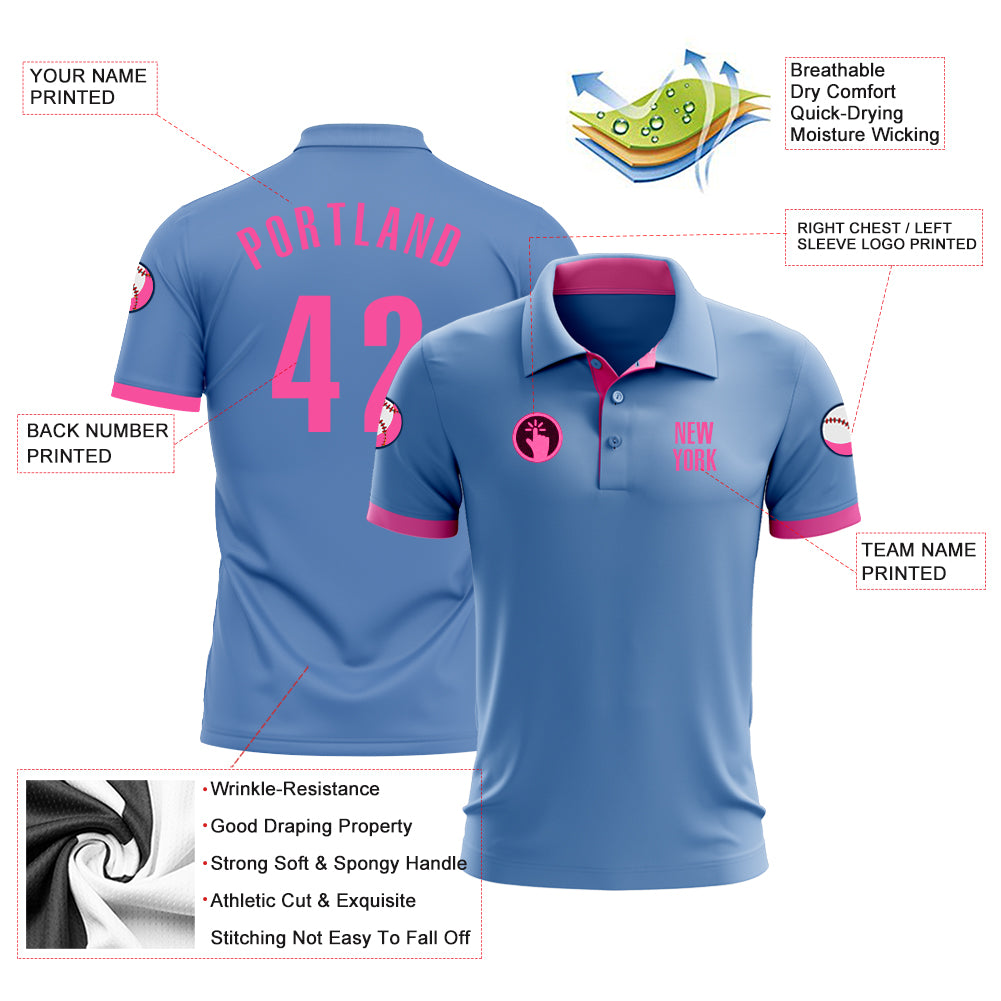 Personalized Light Blue Pink Performance Golf Polo Shirt Team Custom Name and Number Custom Name and Number Light Blue Pink Performance Golf Polo Shirt - Personalized Team Apparel Personalized Light Blue Pink - Image 3