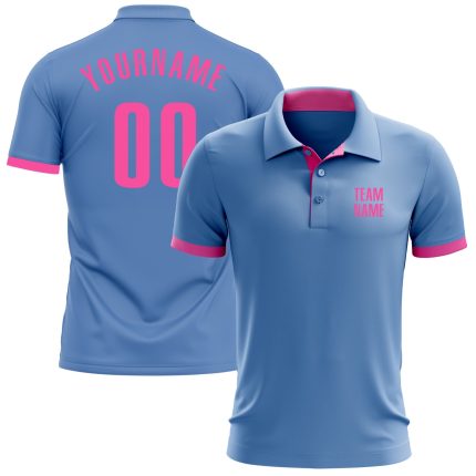 Custom Name and Number Light Blue Pink Performance Golf Polo Shirt - Personalized Team Apparel Personalized Light Blue Pink