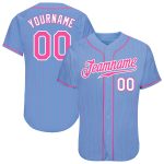 Custom Team Baseball Jersey - Personalized Light Blue Pink Pinstripe with Name and Number - Authentic Design Personalized
