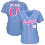 Custom Team Baseball Jersey - Personalized Light Blue Pink Pinstripe with Name and Number - Authentic Design Personalized