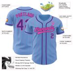 Custom Baseball Jersey with Personalized Name & Number - Light Blue Pink Pinstripe Purple Personalized Light Blue Pink Pinstripe