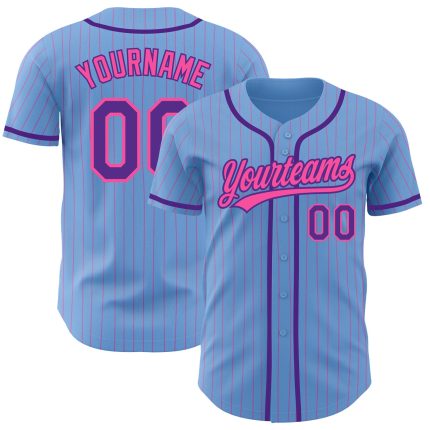 Custom Baseball Jersey with Personalized Name & Number - Light Blue Pink Pinstripe Purple Personalized Light Blue Pink Pinstripe