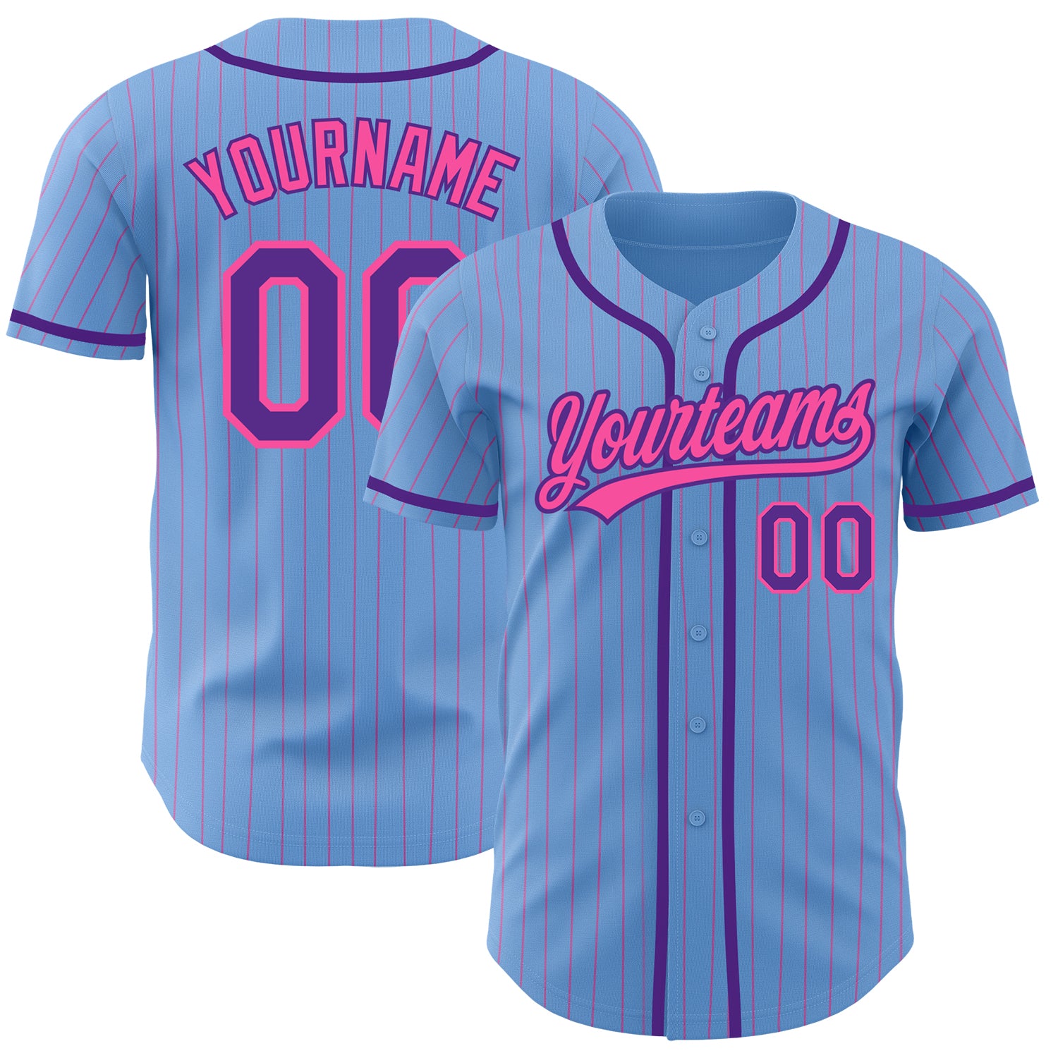 Custom Baseball Jersey with Personalized Name & Number - Light Blue Pink Pinstripe Purple Personalized Light Blue Pink Pinstripe