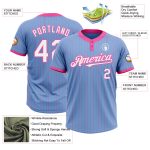 Custom Softball Jersey with Team Name and Number, Light Blue Pink Pinstripe, Unisex, Two-Button, Soft Fabric Personalized