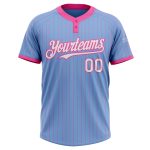 Custom Softball Jersey with Team Name and Number, Light Blue Pink Pinstripe, Unisex, Two-Button, Soft Fabric Personalized