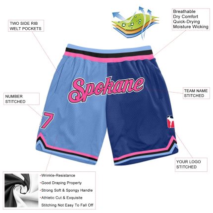 Custom Basketball Shorts with Personalized Name and Number - Light Blue and Pink-Royal Throwback Fashion Design Personalized