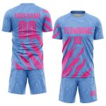 Custom Light Blue Pink Soccer Jersey with Personalized Name and Number - Team Uniform Personalized Light Blue Pink Sublimation