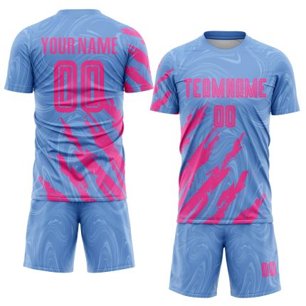 Custom Light Blue Pink Soccer Jersey with Personalized Name and Number - Team Uniform Personalized Light Blue Pink Sublimation