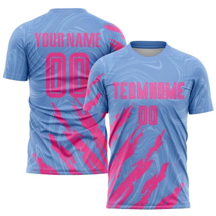 Custom Light Blue Pink Soccer Jersey with Personalized Name and Number - Team Uniform Personalized Light Blue Pink Sublimation