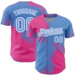 Custom Name and Number Personalized 3D Pattern Brush Stroke Baseball Jersey - Light Blue Pink-White Design Personalized Light