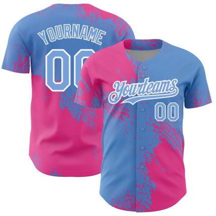 Custom Name and Number Personalized 3D Pattern Brush Stroke Baseball Jersey - Light Blue Pink-White Design Personalized Light
